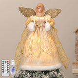 Lewondr Christmas Tree Topper Angel, 12'' Light Up Angel Tree Topper with Gold Wings and Candle Light, 8 Modes and 6 Hrs Timer USB and Remote Operated Christmas Decor for Holiday Home Decor, Apricot