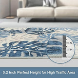 Wonnitar Tropical Washable 3x5 Entry Rug, Leaf Blue Small Rugs for Bedroom, Botanical Non-Slip Living Room Carpet Low Pile Indoor Floor Carpet for Mud Room Dining Table Doorway