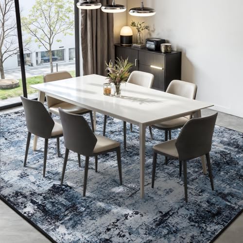 Rugflix 8x10 Area Rugs for Living Room, Washable Large Rug Stain-Resistant Low Pile, Modern Dark Carpet for Dining Room Home Office Kid Room Nursery Bedroom, Navy Blue/Black