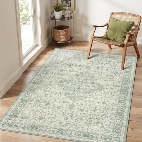 4x6 Vintage Boho Washable Rug for Bedroom(Green)