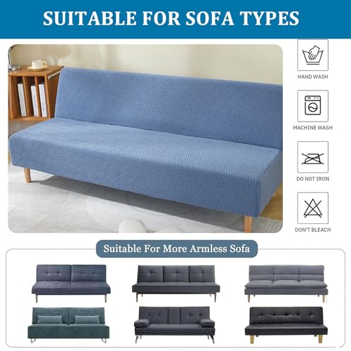 Stretch Armless Futon Covers Full Protect Futon Couch Slipcover Soft Thick Jacquard Futon Sofa Bed Cover Furniture Protector with Elastic Bottom(Cream, M)