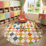 jinchan 7ft Kids Round Rug Washable Classroom Rug Colorful Checkered Mat