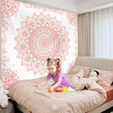 Apdidl Pink Boho Wall Tapestry for Bedroom, Mandala Hippie Cute Floral Tapestries Teen Girl Room Decor, Bohemian Pink and White Poster Wall Hanging Art Aesthetic for Living Room Dorm 51"X60"