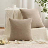MIULEE Light Brown Couch Pillow Covers 18x18 Inch, Set of 2 Chenille Decorative Square Throw Pillow Covers Farmhouse for Sofa Living Room Bed