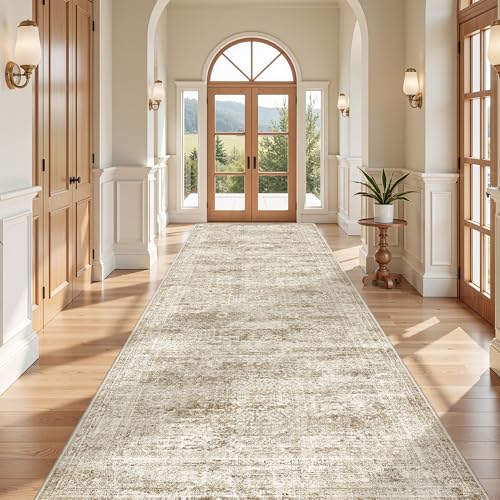 4x10 Runner Rug Non Slip,Washable Hallway Runner Rug,Brown