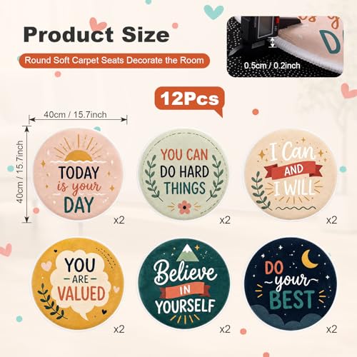 Drydiet 12 Pcs Round Carpet Seats 15.7'' Colorful Small Classroom Rugs Washable Non Slip Floor Cushions for Back to School End of the Year Gift Preschool Daycare Playmat Dorm (Positive Affirmations)