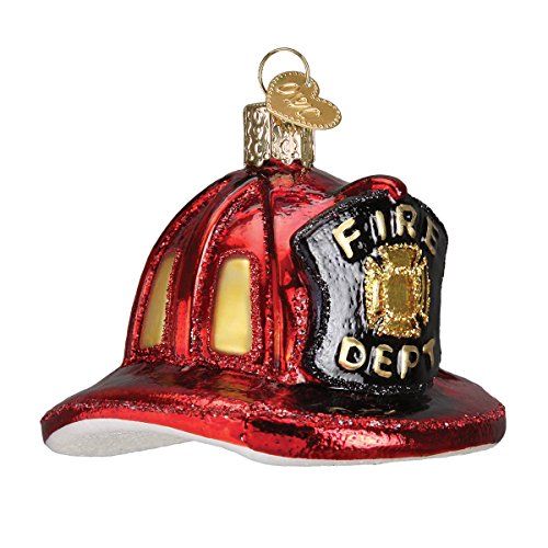 Old World Christmas Fireman's Helmet Glass Blown Ornament for Christmas Tree, Handcrafted Holiday Decoration, Firefighter Collection
