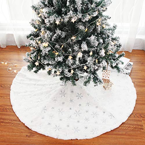 Christmas Tree Skirt 30/36/49 inches Xmas White Tree Skirts Snowflake Embroidery for Christmas Decorations Holiday Party 198 Silver 78