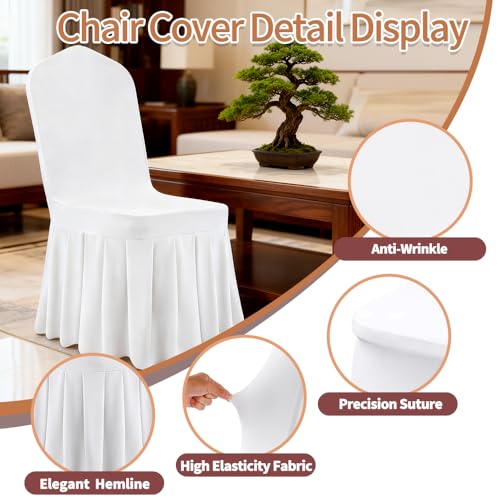 Yahpetes Chair Covers 1 Pcs Pleated Skirt Spandex Chair Cover Stretch Slipcover White Washable Fitted Chair Protector Cover for Dorm, Dining Room, Hotel, Ceremony (White, 1 Pcs)