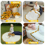 Crochet Sunflower Bouquet Blanket, Handmade Flower Blankets, 59 Inch Round Floral Knitted Gifts for Mother's Day, Birthday, Teacher, Friend, Home Decor, Sofa（Finished Product）