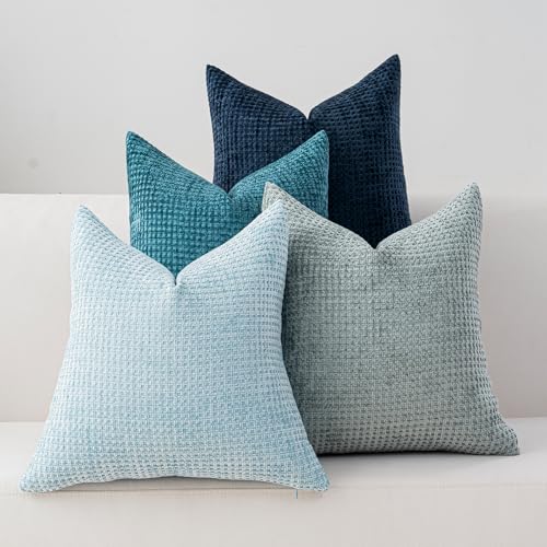 Pack of 4 Throw Pillow Covers 18x18 inch Blue Series Boho Cushion Covers Decorative Farmhouse Pillow Covers for Couch Bed Sofa Living Room Home Decor Soft Square Pillowcase