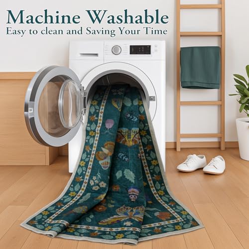 Lahome Insect Print 5x7 Area Rugs for Living Room, Soft Washable Rugs for Bedroom Ultra-Thin Non Slip Modern Rug, Throw Rug Carpet for Office Nursery Dining Room Vionnet(5'x7',Dark Green)