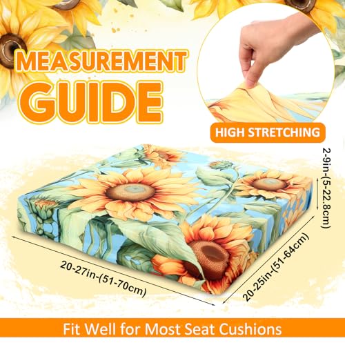 SmoothNovelty 8 Pcs Stretch Patio Cushion Covers Outdoor Couch Cushions Slipcovers Replacement Washable Furniture Protector with Elastic Bottom Reusable Furniture Protector, Sunflower Printed