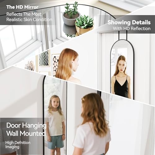 SCWF-GZ 47x14 Mirror Full Length Back Door Hanging or Wall Mounted Aluminum Metal Frame Arch Mirrors for Entryway Bedroom Bathroom Dressing Living Room 47 14 inch Black