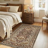 Rugland 3x5 Area Rug Non Slip Rug, Vintage Washable Entryway Rug, Rust
