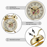 rjuwurv 4" Loud Alarm Twin Bell Alarm Clock, Night Light, Desk Clock Table Alarm Clock Bedroom Alarm Clock(Golden Rural)