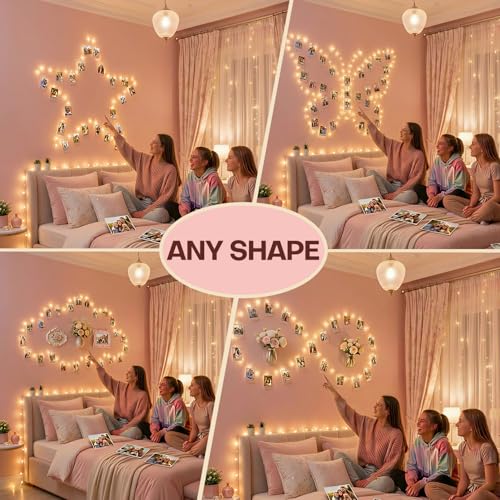 Teen Girl Gifts Trendy Stuff: Aesthetic 40Ft 120LED Hanging Picture Fairy Lights with 50 Clips - 8 Modes & Timer, Waterproof - Trendy Teenager Girl Gift for Birthday Christmas, Dorm Bedroom Wall Décor