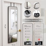 47x14 inch Full Length Mirror Over the Door Hang or Wall Mounted Black | Aluminum Alloy Frame,HD Glass, Full Body Make-Up Mirrors for Bedroom, Bathroom,Entryway,Dressing Living Room