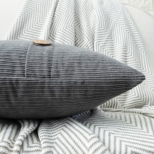 HWY 50 Grey Chenille Throw Pillow Covers 16x16 Inch Buttons Pack of 2
