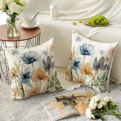 AVOIN colorlife Poppy Chinoiserie Flowers Pillow Covers 18x18 Inch Set of 2