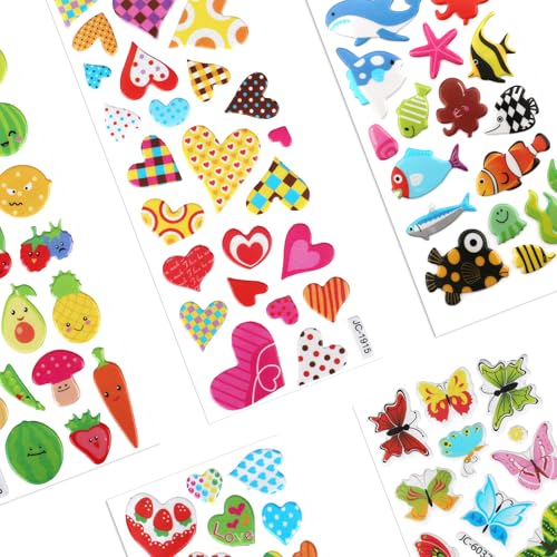20 Sheets of 3D Stickers for Kids & Toddlers, Multiple Designs Self-Adhesive Puffy Stickers Includes Animals Numbers Letters Fruits for Scrapbooking Journal Water Bottle DIY Craft (Girl Style)