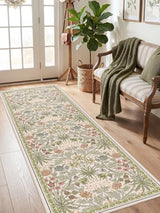2x6 Non-Slip Runner Rug for Kitchen: Machine Washable Floral Boho Carpet Runners for Bathroom Botanical Indoor Mats for Bedroom Hallway Entryway Laundry - 6ft Low Pile Soft Rugs 2x6 Beige
