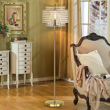 Gold Crystal Floor Lamp, 64" Tall Elegant Standing Lamp with On-Off Foot Switch, Double-Layer Lampshade, Standing Floor Lamps for Living Room, Bedroom, Office, 8W LED Bulb Included