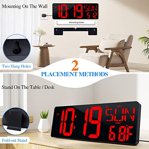 CYMHCHL 17.2" Large Digital Wall Clock Large Display with Remote Control | Timer with Temperature Date Week Auto DST Adjustable Brightness, for Living Room Classroom Garage Gym Gift for Senior Mom Dad