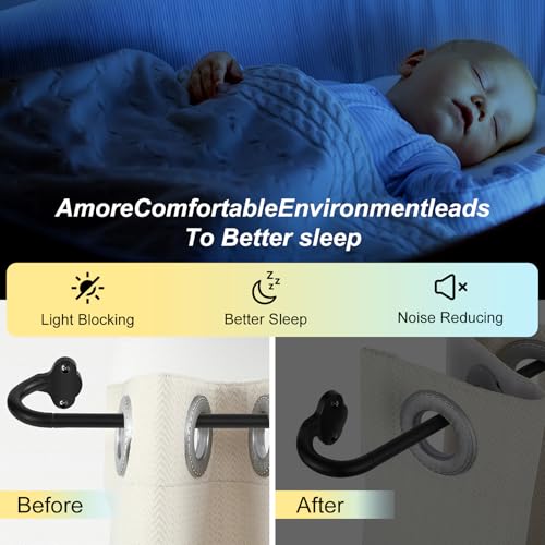 Wrap Around Blackout Curtain Rod 30-45 Inch (2.5-3.75 Ft), 5/8" Adjustable Curved Window Rod for Room Darkening, Modern Single Drapery Rod for Bedroom Windows, Matte Black