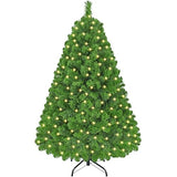 Yaheetech 4.5ft Pre-lit Artificial Christmas Tree with Incandescent Warm White Lights, Flocked Full Prelighted Xmas Tree with 340 Branch Tips, 150 Incandescent Lights & Foldable Stand, Pure Green
