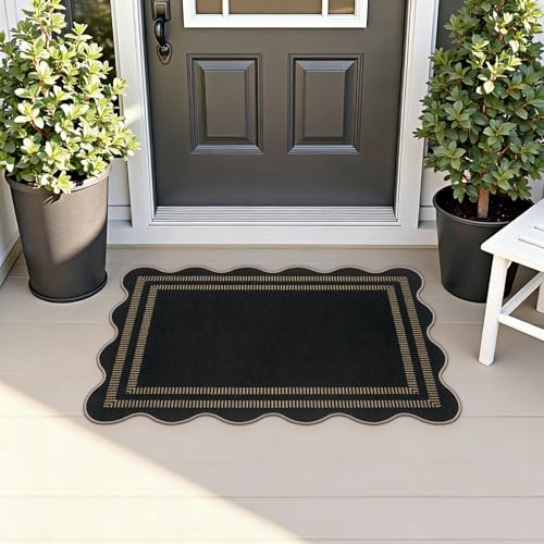 Easy Jute Outdoor Mats for Front Door, 2x3 Small Washable Kitchen Rugs, Farmhouse Black Throw Rug Non Slip Indoor Outdoor Carpet for Porch Entryway Foyer