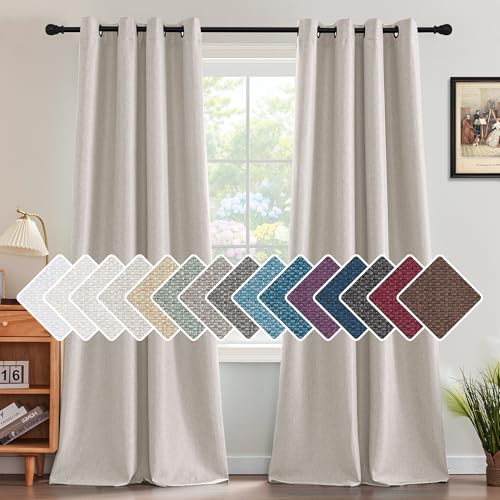 H.VERSAILTEX Linen Blackout Curtain 84 Inches Long for Bedroom/Living Room Thermal Insulated Grommet Linen Look Curtain Drapes Primitive Textured Burlap Effect Window Drapes 1 Panel - Heather Ivory