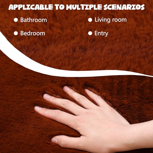 Orange Pumpkin Shaped Bedroom Rug, Faux Rabbit Fur Fluffy Area Rug, Soft Non Slip Floor Mat for Living Room Fall Halloween Thanksgiving Decor, 33 x 35 Inches