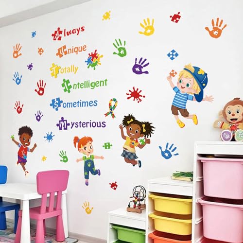 decalmile Autism Wall Decals Inspirational Quotes Colorful Hand Prints Wall Stickers Kids Room Classroom School Library Wall Decor