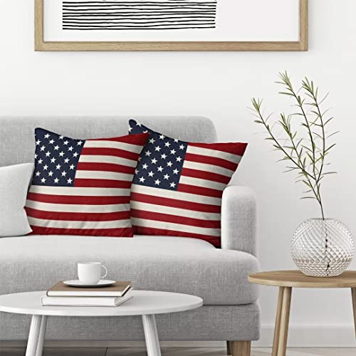 BETGINY 4th of July Pillow Covers 18x18 Set of 2, American Flag Patriotic Decorations Throw Pillow Covers Linen Farmhouse Independence Day Cushion Case for Couch Sofa Summer Home Outdoor Decor