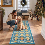Blue Christmas Runner Rug 2x6, Washable Rug for Hallway, Checkered