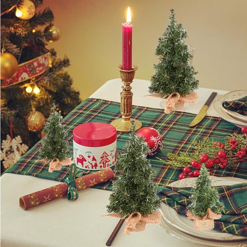 4 Pack Tabletop Mini Christmas Tree, 7.87" / 11.81" Artificial Miniature Pine Christmas Tree with Linen Base Perfect for Christmas Decorations, Home, Kitchen, Dining Table