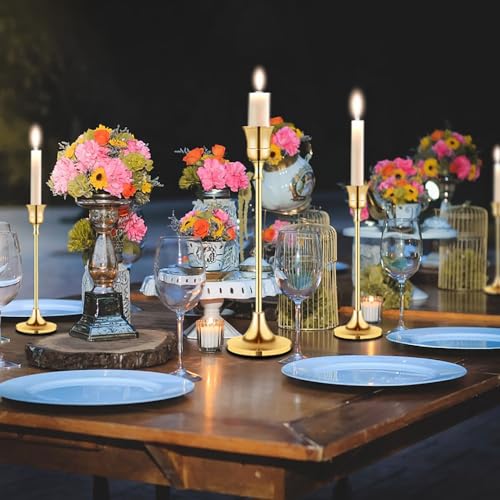 Taper Candle Holder Set of 6, Brass Gold Tall Candlestick Holders