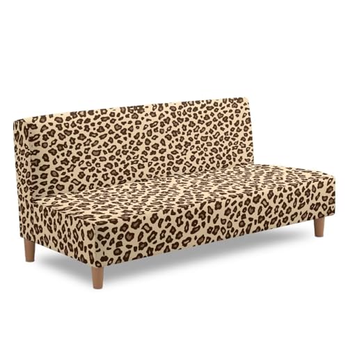 Futon Cover with Elastic Bottom Armless Sofa Covers Non Slip Washable Couch Slipcover Scratch-Resistant Futon Sofa Slipcover for Dogs Cats, Leopard Print Beige