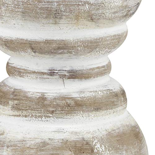 Stonebriar Antique White Wooden Pillar Candle Holder, Vintage Seaside Pillar Stand for Dining Table Centerpiece, Coffee Table, Mantel, Or Any Table Top, Small
