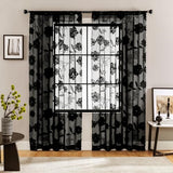 Treatmentex Black Sheer Lace Curtains for Bedroom Living Room Studio 84inch Long Vintage Rose Floral Embroidered Semi Sheer Curtain Panels Privacy Leaf Sheer Drapes with Scalloped Edge 54" w 2pcs 7ft