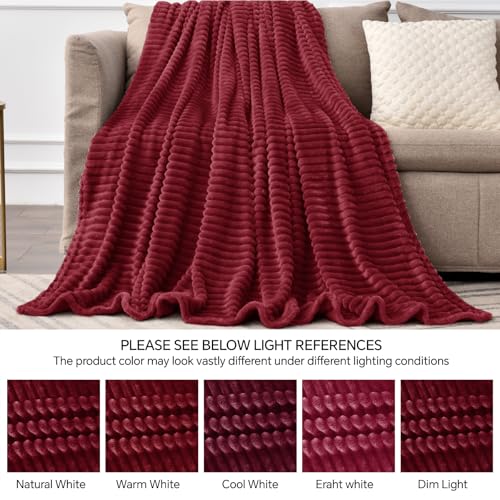 BEDELITE Fleece Throw Blanket for Couch – 3D Ribbed Jacquard Soft and Warm Decorative Fuzzy Blanket – Cozy, Fluffy, Plush Lightweight Burgundy Throw Blankets for Bed, Sofa, 50x60 inches