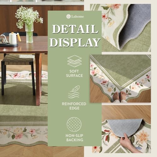 Lahome Round Dining Room Rug 6ft, Green Floral Area Rug