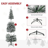HOMOM 6ft Flocked Christmas Tree, Pencil Artificial Xmas Tree with Faux Snow, Dense Branches, Foldable Metal Base for Indoor Holiday Decor