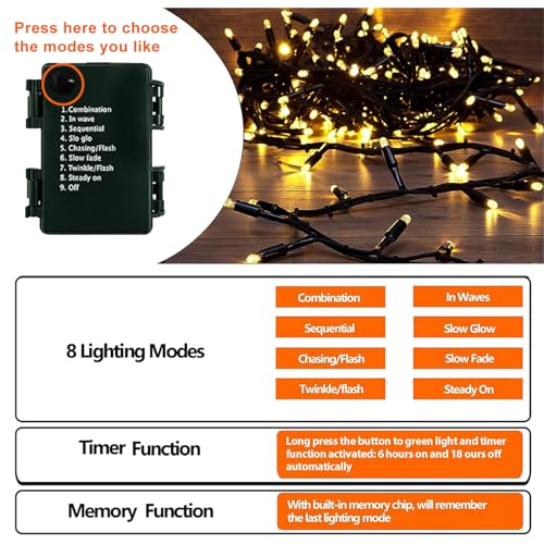 Upgraded 4Pack 160FT 400 LED Battery Operated Christmas String Lights Outdoor/Indoor, Timer & 8 Modes with Green Wire Christmas Tree Lights, Waterproof Fairy Lights for Xmas Tree Garden(Warm White)