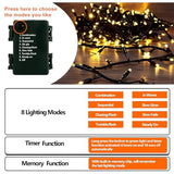 Upgraded 4Pack 160FT 400 LED Battery Operated Christmas String Lights Outdoor/Indoor, Timer & 8 Modes with Green Wire Christmas Tree Lights, Waterproof Fairy Lights for Xmas Tree Garden(Warm White)