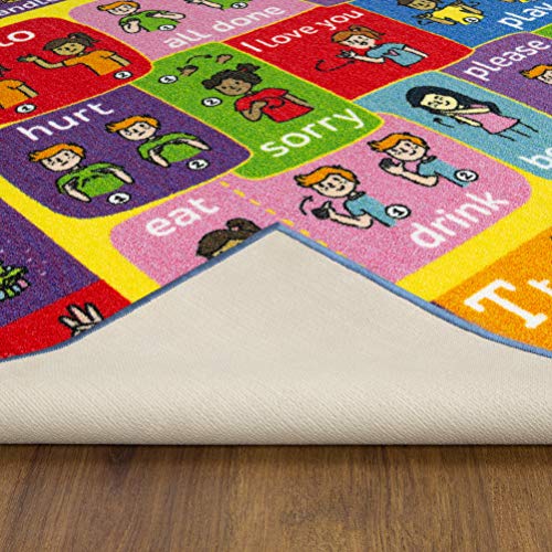 KC Cubs 3x5 ABC Alphabet ASL Sign Language Rug – Educational Non-Slip Carpet Play Mat for Kids, Toddlers, Nursery, Classroom, Playroom, Baby, Daycare