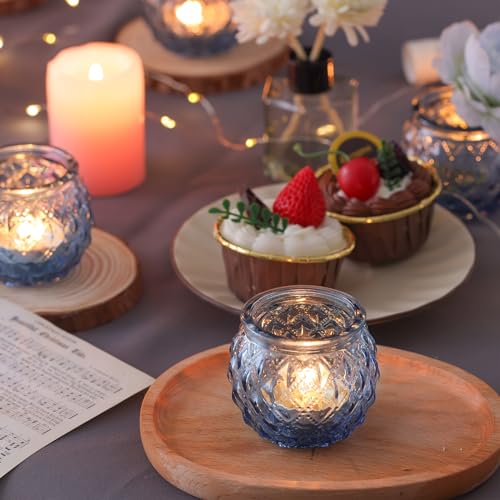 12 Pcs Blue Votive Candle Holders Round Glass Candle Holders Bulk
