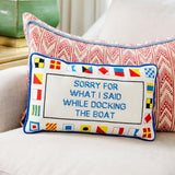 FURBISH Needlepoint Decorative Throw Pillow - Small Embroidered Accent Pillow for Bed, Chair, Couch, Sofa, Eclectic Home Decor, 9" x 15" - Docking The Boat
