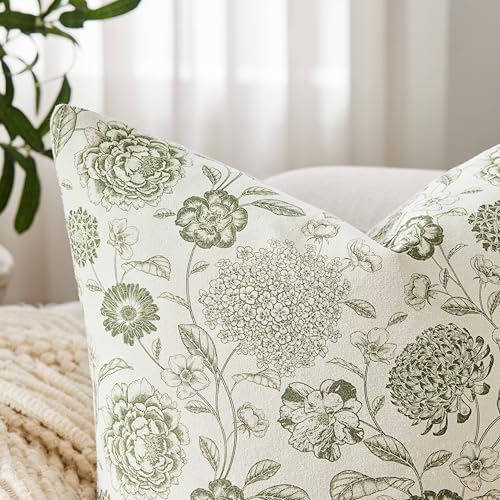 Botanical Throw Pillow Covers Set of 2, 16x16 Inch Moss
